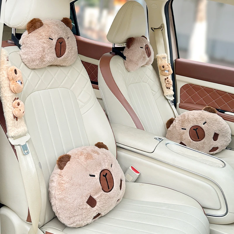 可爱卡皮巴拉汽车头枕护颈枕车内靠枕网红腰靠车载靠垫装饰用品女