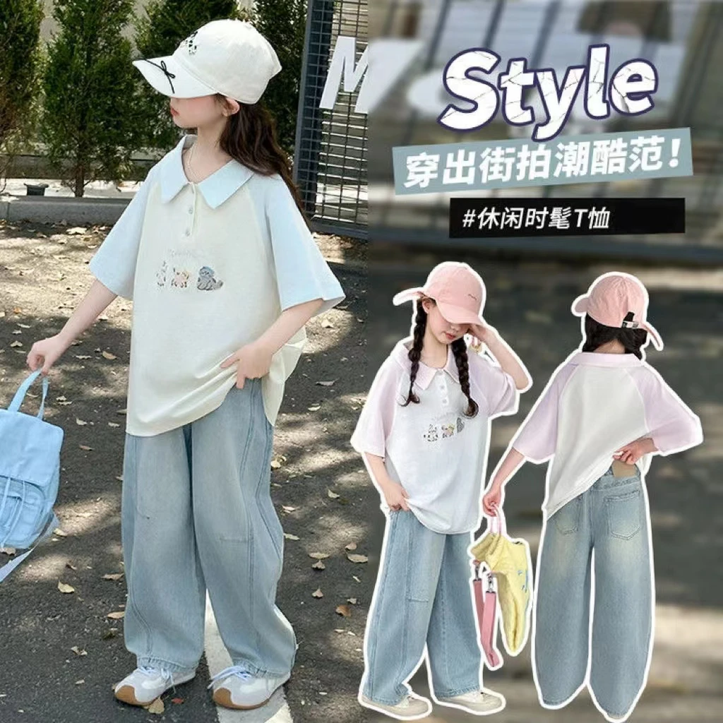 衣橱Bi备~2025夏季新款女童韩系休闲撞色时髦POLO衫短袖8320