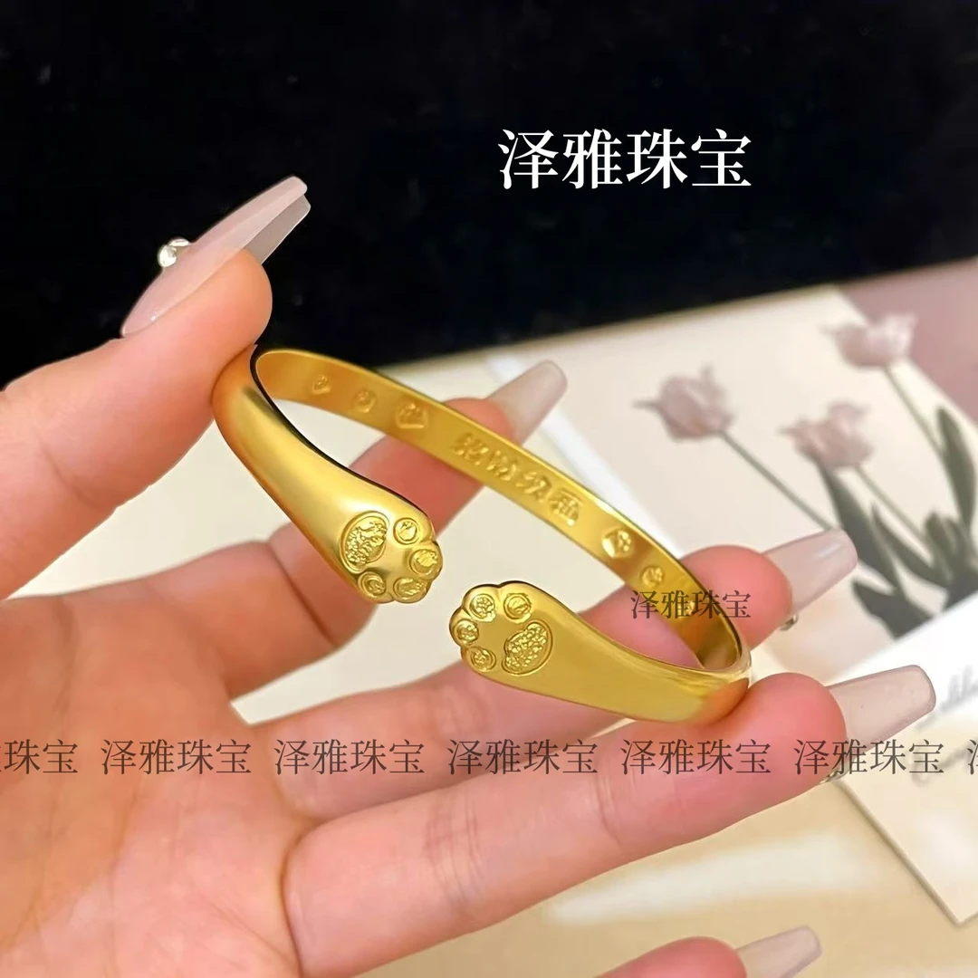 铜合金手镯 【高货版】猫爪开口手镯招财纳福女古法实心