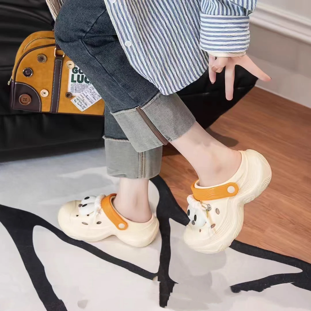 C6216  米桔色  夏季时尚2025新款厚底洞洞鞋半拖