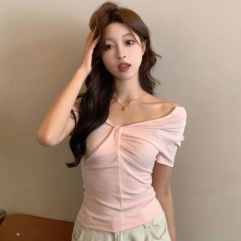 夏季新款纯欲风辣妹两面穿短款纯棉短袖t恤女修身显瘦设计感上衣