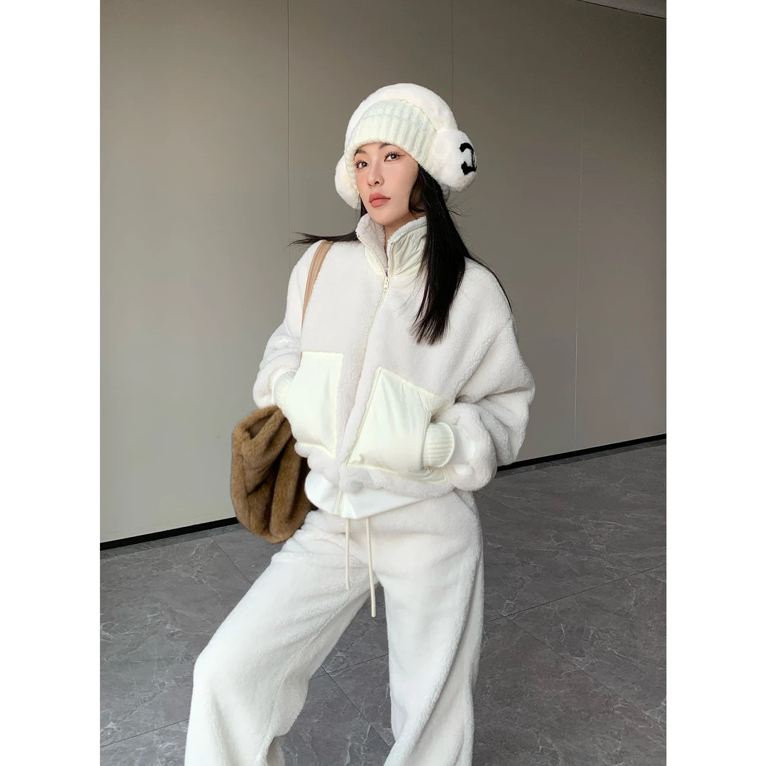 JIJINQI时尚休闲冬季白色百搭羊羔绒宽松保暖短外套 JC12WZPT762