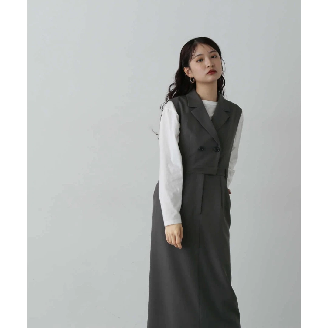 【Montendre】 N 秋季新款 时尚气质显瘦翻领高腰无袖连衣裙