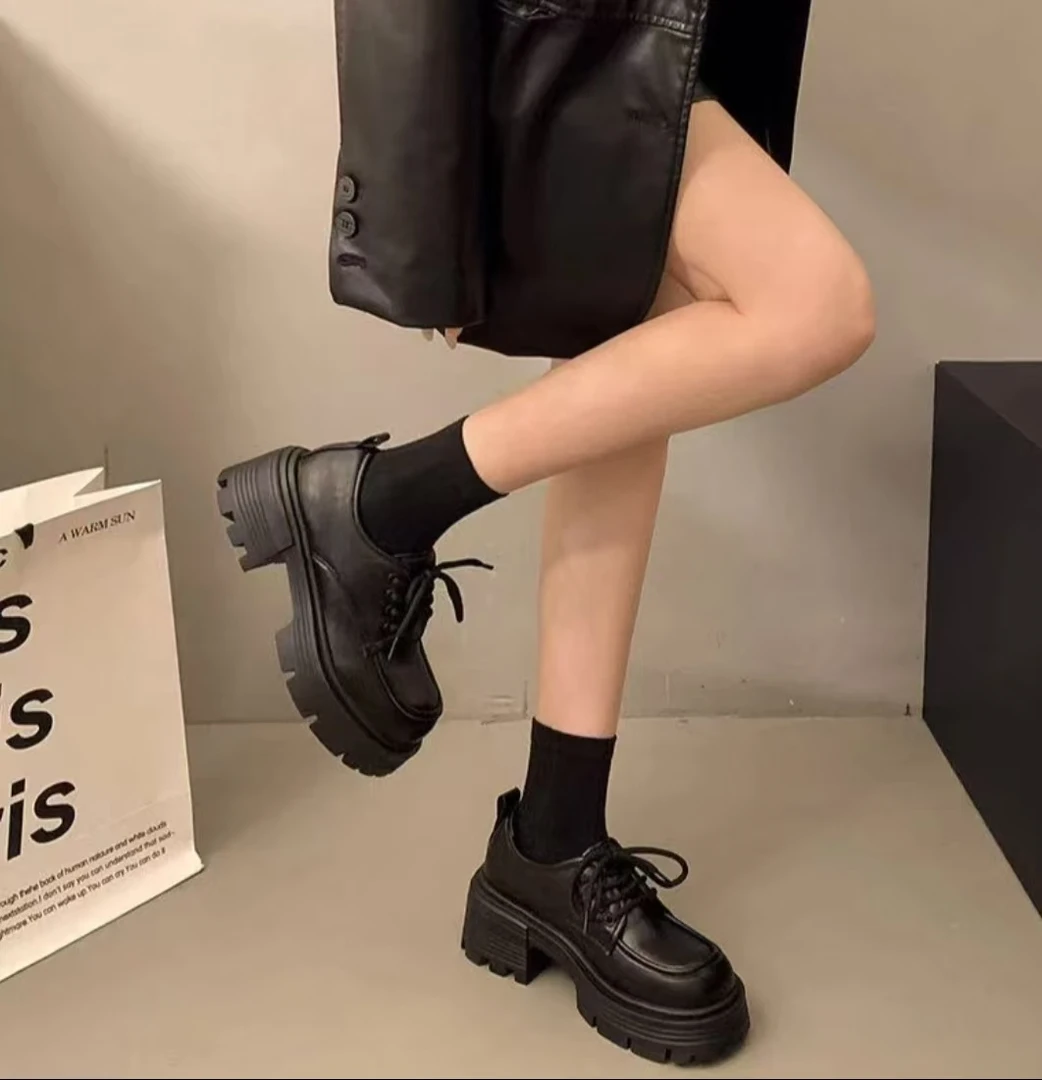 【孤品~断码】春秋厚底百搭舒适软底圆头系带真皮乐福鞋小皮鞋女