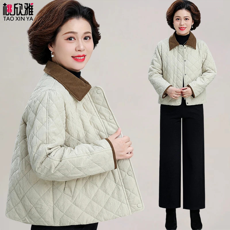 小个子妈妈秋冬装夹棉外套洋气2025新款中老年女冬季短款羽绒棉服