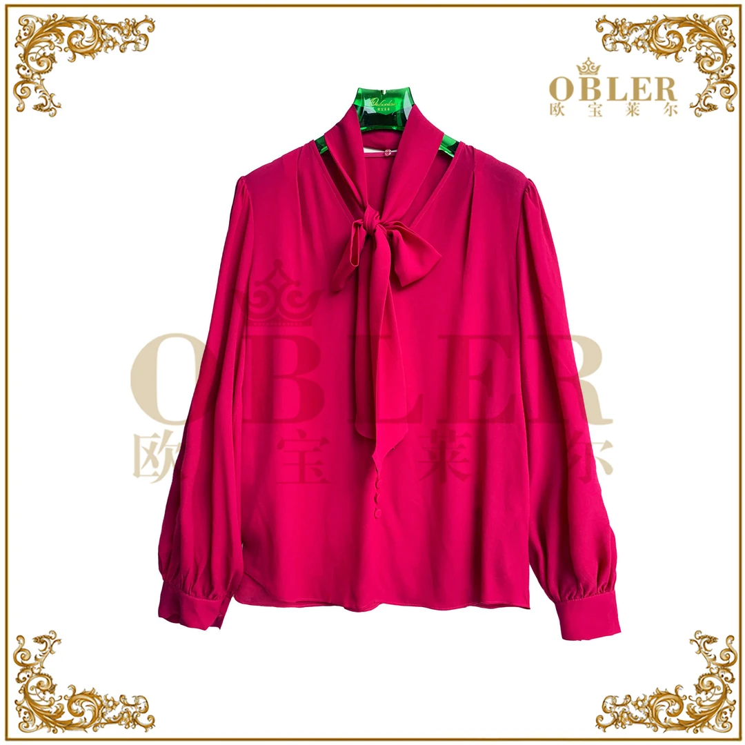 【欧宝莱尔】2024新款气质时尚轻奢优雅真丝女装衬衫114-2406