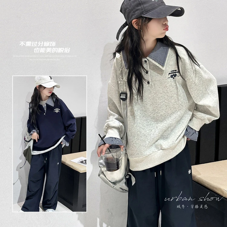 女童卫衣秋季外穿2025新款女大童休闲6-12岁洋气宽松韩版百搭上衣