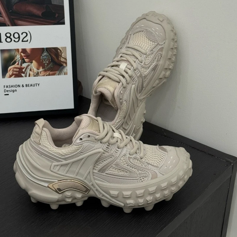 【qbqa官方正品】老爹鞋潮牌厚底增高小众榴莲男女巴黎轮胎鞋黑武士