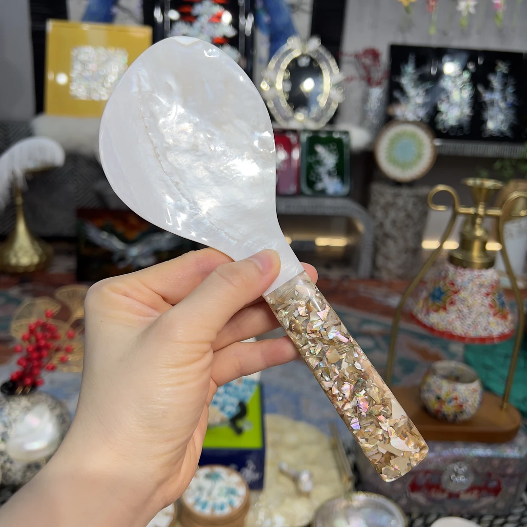 三号店-【深海贝母】白色天然深海贝壳饭勺搅拌勺一个长度约22cm