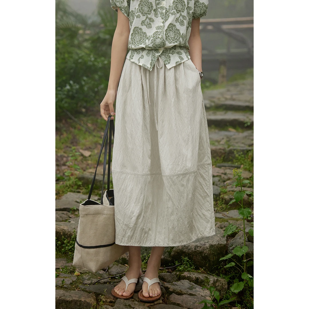 solighter 法式复古皱感灯笼半身裙女夏季5I0520Q19X1