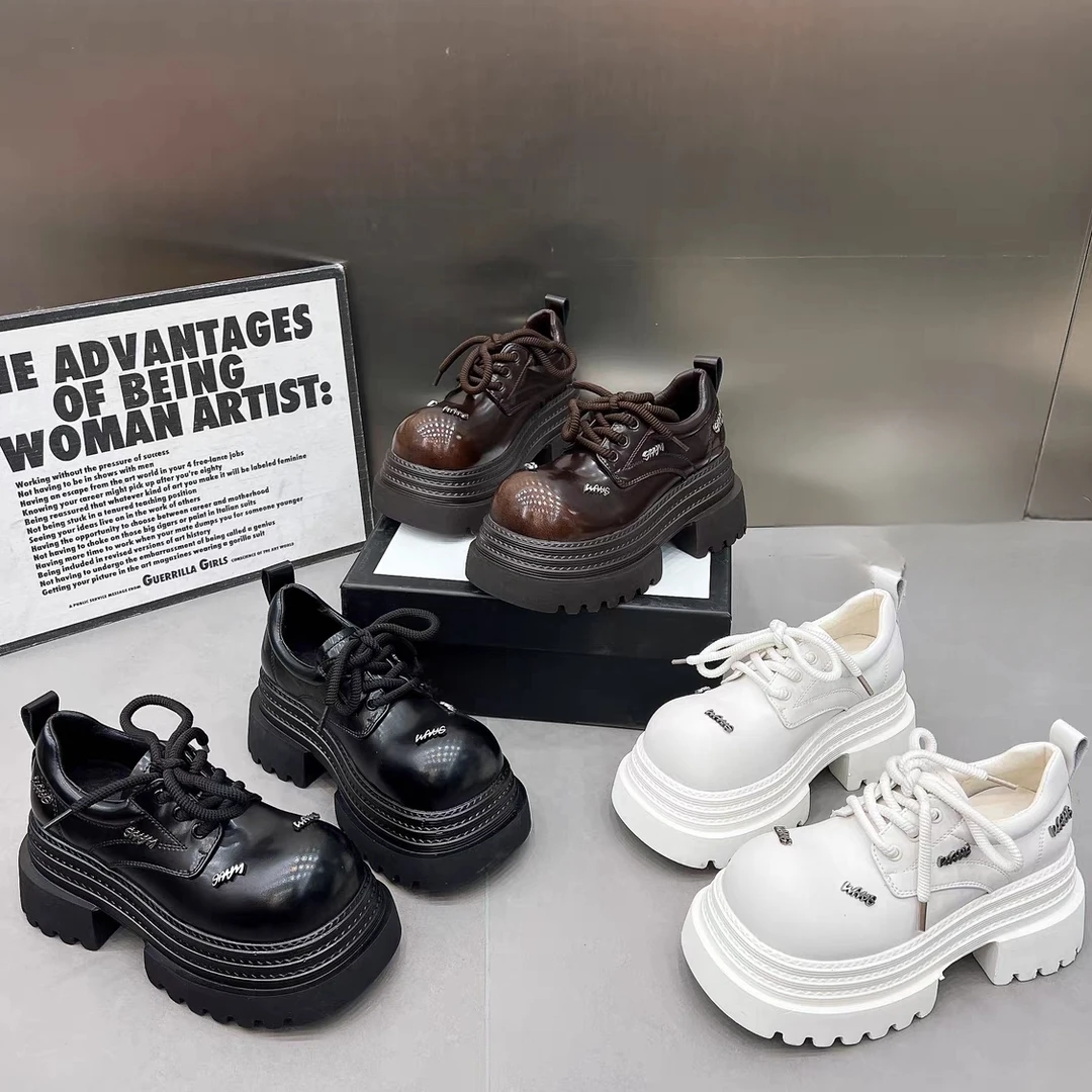 MSDD手工增高8厘米厘米乐福鞋圆头休闲系带夏季时尚松糕底