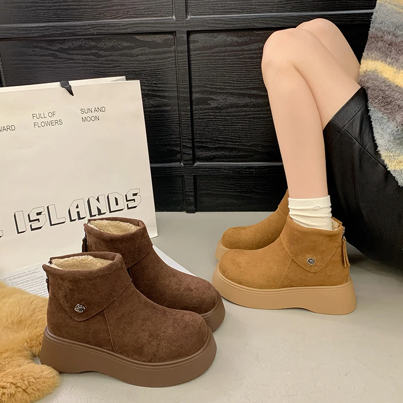 雪地靴女2025冬季新款棉鞋加绒勃肯鞋流行增高短靴厚底女鞋百搭