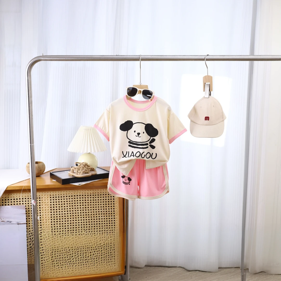 儿童短款夏季薄款时尚休闲运动女童卡通套装宝宝洋气男童夏装童装