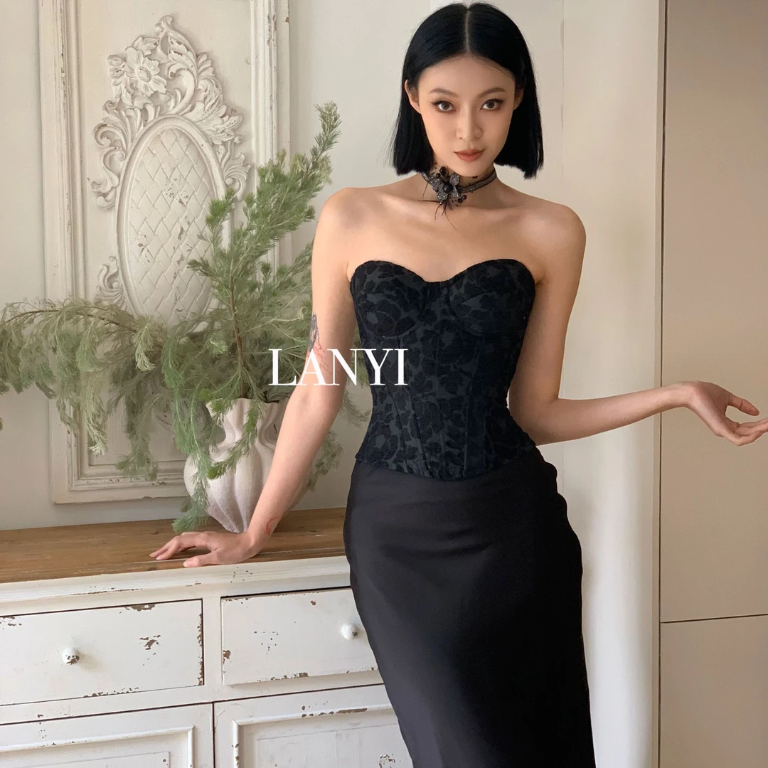 LANYI岚怡壹暗夜玫瑰提花复古欧式礼服胸衣上衣修身鱼骨