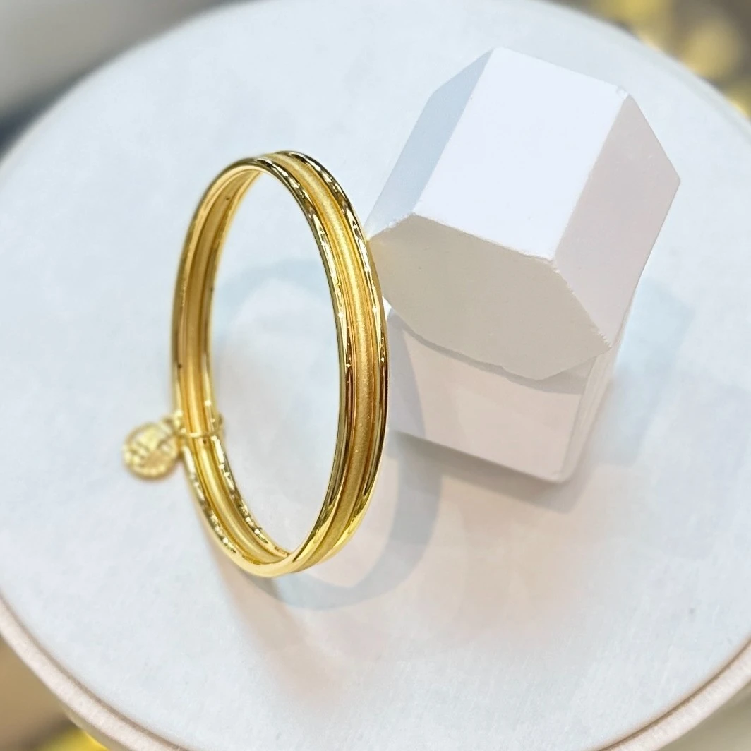 [抖音质检 现货]5D黄金手镯三生三世福牌手镯足金999空心 卡6mm