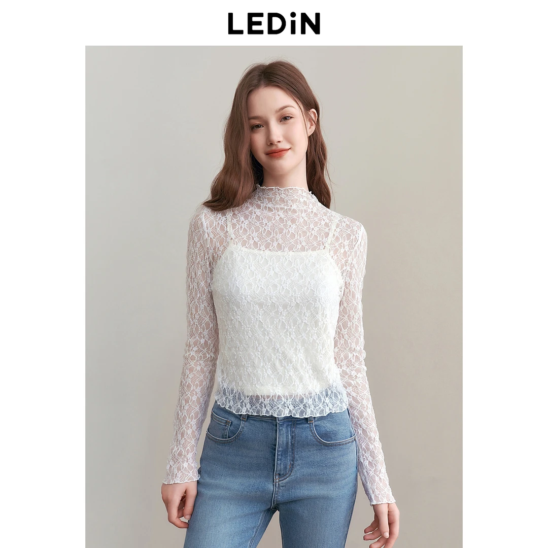 【欧若风】乐町玫瑰蕾丝雪纺衫25年春新款内搭设计感修身打底衫上衣