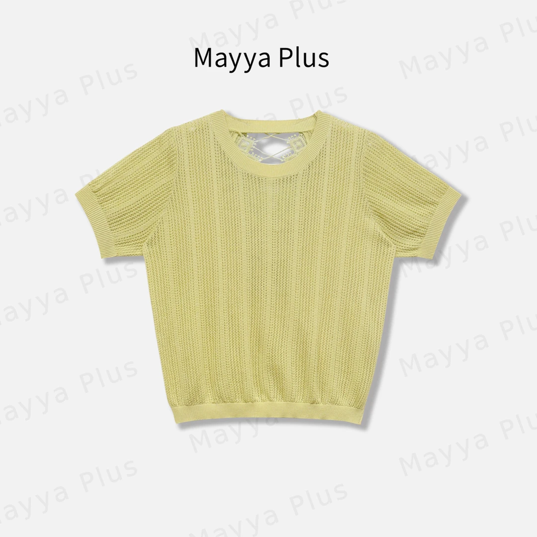 【北岛】Mayya Plus麦芽定制法式镂空针织短袖上衣显瘦T恤32528199
