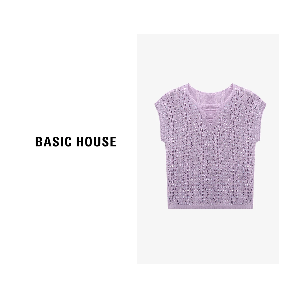 Basic House/百家好纯欲慵懒风夏季女士镂空针织衫-B0625B5AAL2
