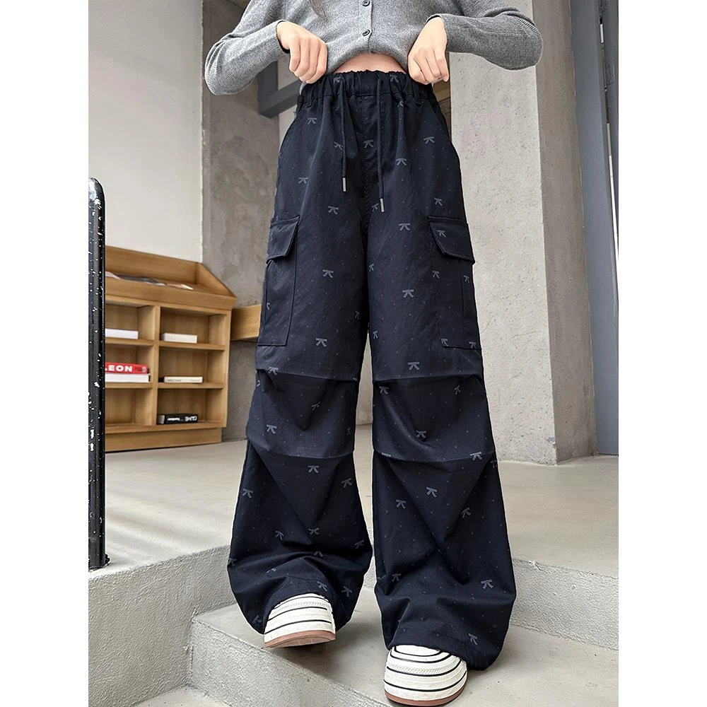 女童春秋冬款裤子中大洋气女孩儿童休闲运动直筒阔腿工装加绒加厚