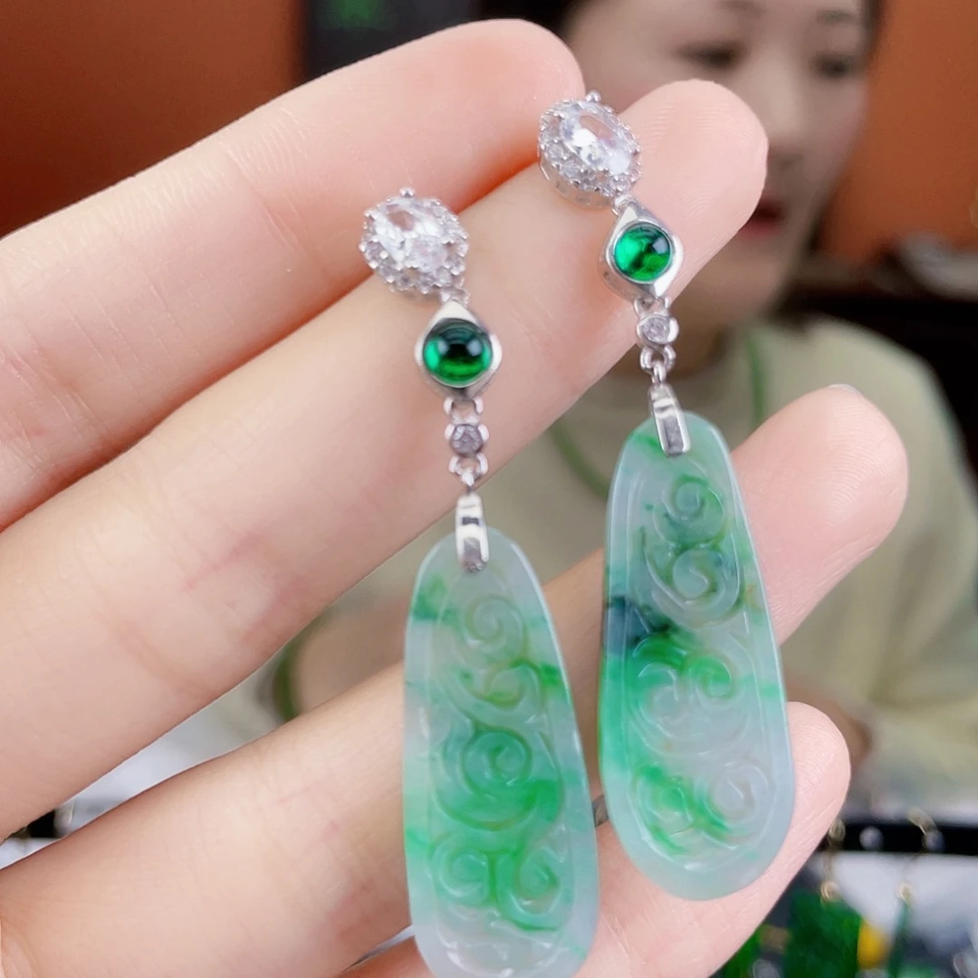 翡翠银S925镶嵌耳饰