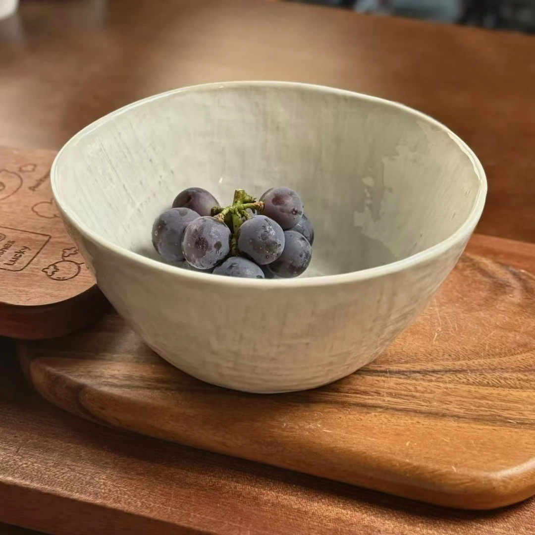 w333  做旧陶瓷大汤碗7.7英寸窑变碗复古布纹碗 微瑕 凑满20发货