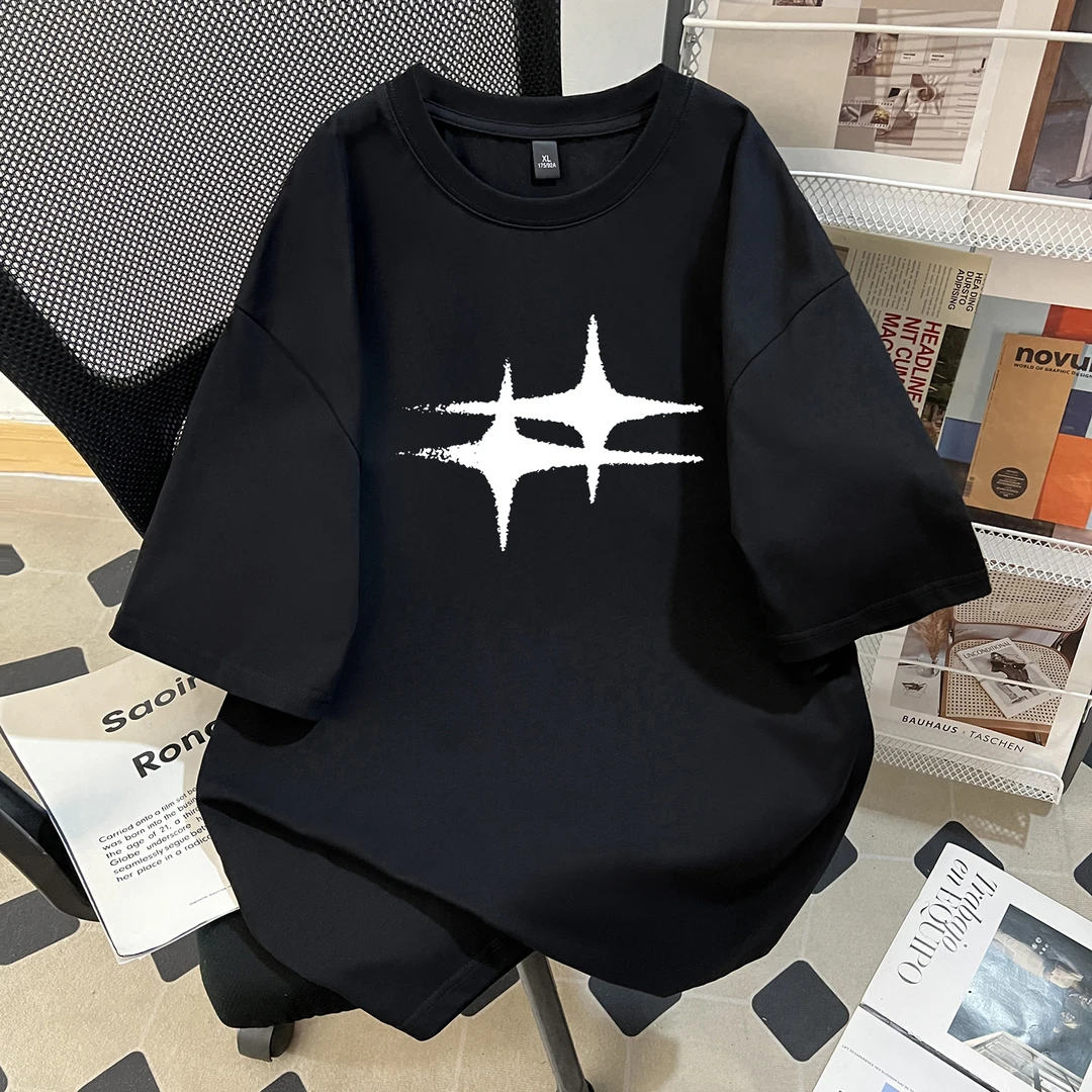 夏季圆领短袖男T恤高级感男装百搭休闲时尚宽松上衣潮流重磅纯棉