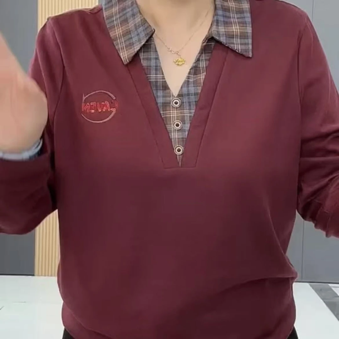 影3195早秋新款撞色翻领亮片字母显瘦长袖衫