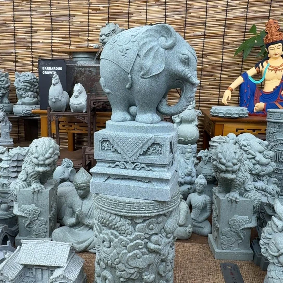 石材青砂石方底大象一对大号19