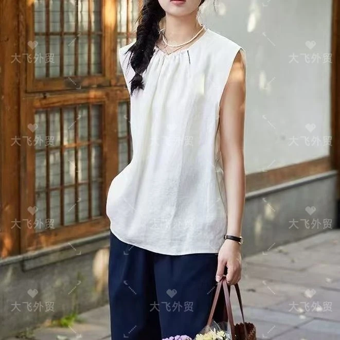 【法式&褶皱娃娃衫】夏日设计感气质棉麻娃娃衫DF92