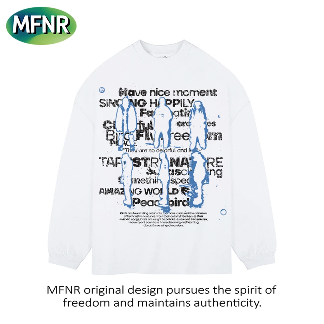 美式复古设计感印花长袖t恤男秋冬休闲百搭宽松圆领纯棉打底上衣