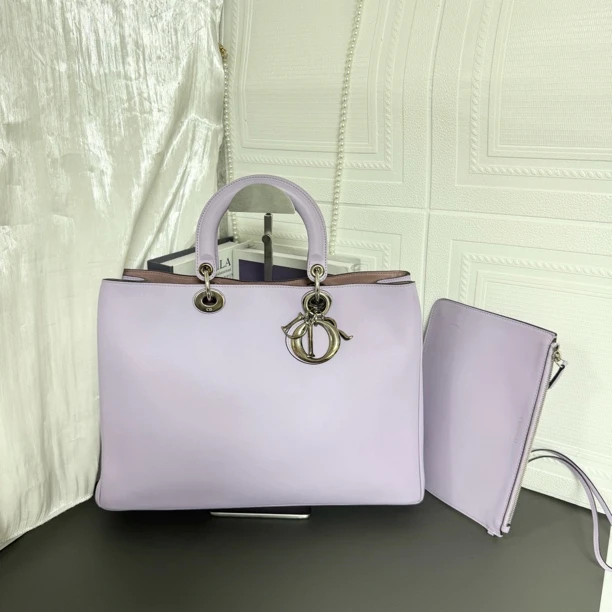 95新 DIOR/迪奥 95新 紫色荔枝纹牛Vip子母托特包