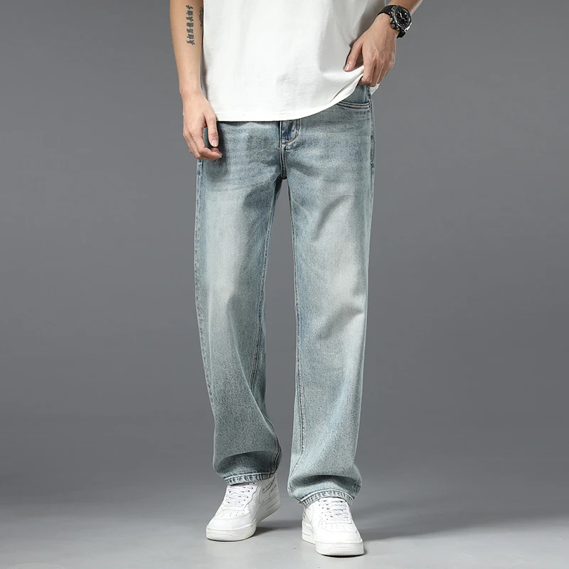 夏季薄款浅蓝色牛仔裤男直筒宽松2025新款加长版男裤夏天阔腿裤子