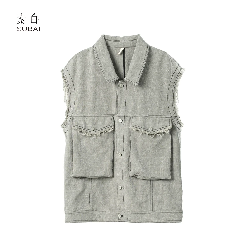 素白游牧风【糙感主义】91402小众设计时尚潮流艺术复古无袖马甲