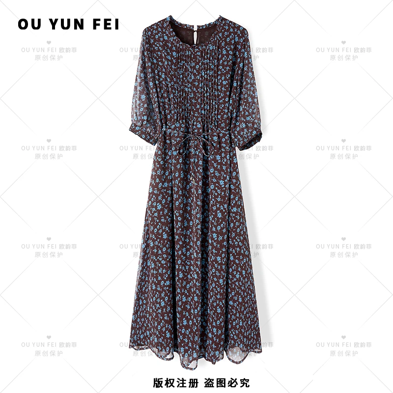 法式连衣裙女新款气质显瘦穿搭时尚洋气印花长裙HP1026