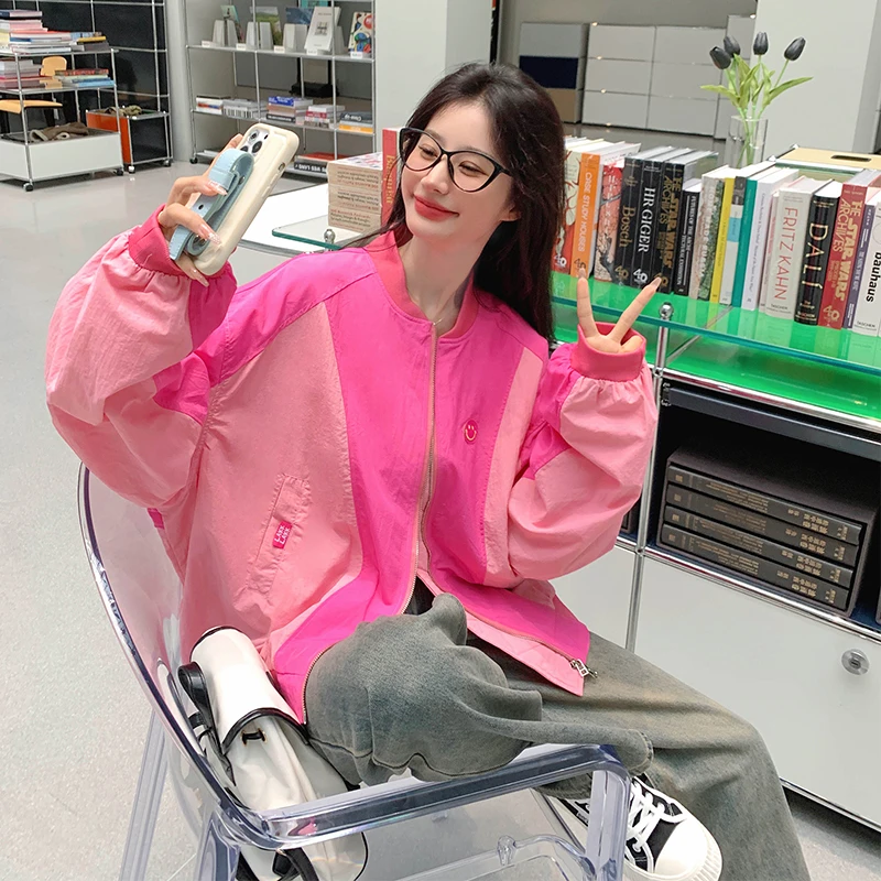 休闲减龄显瘦棒球服外套女2025年新款春季粉色设计感小众夹克上衣