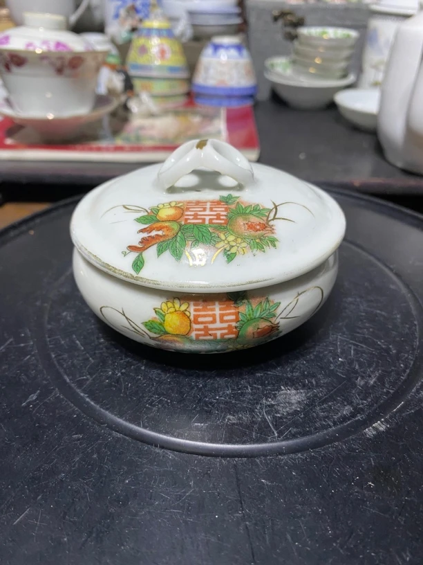 景德镇陶瓷早期贴花粉盒 盖盒