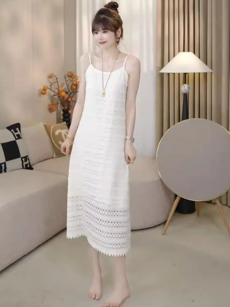 法式夏季新款时尚百搭显瘦吊带连衣裙女宽松休闲中长款裙子
