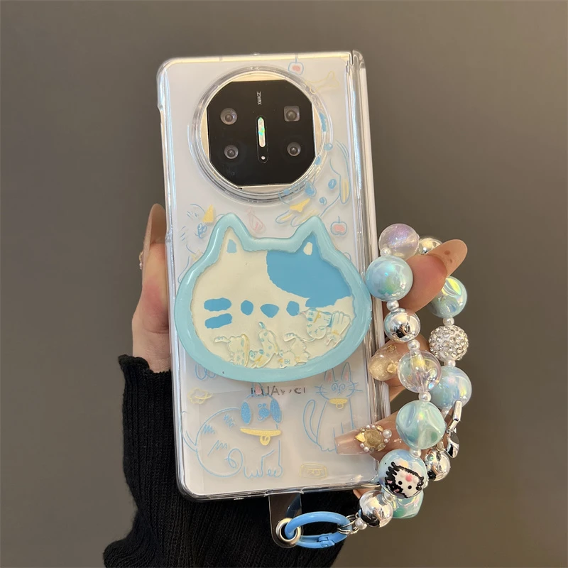 蓝色线条猫咪小狗支架适用华为matex6/x5典藏版折叠屏手机壳x3女