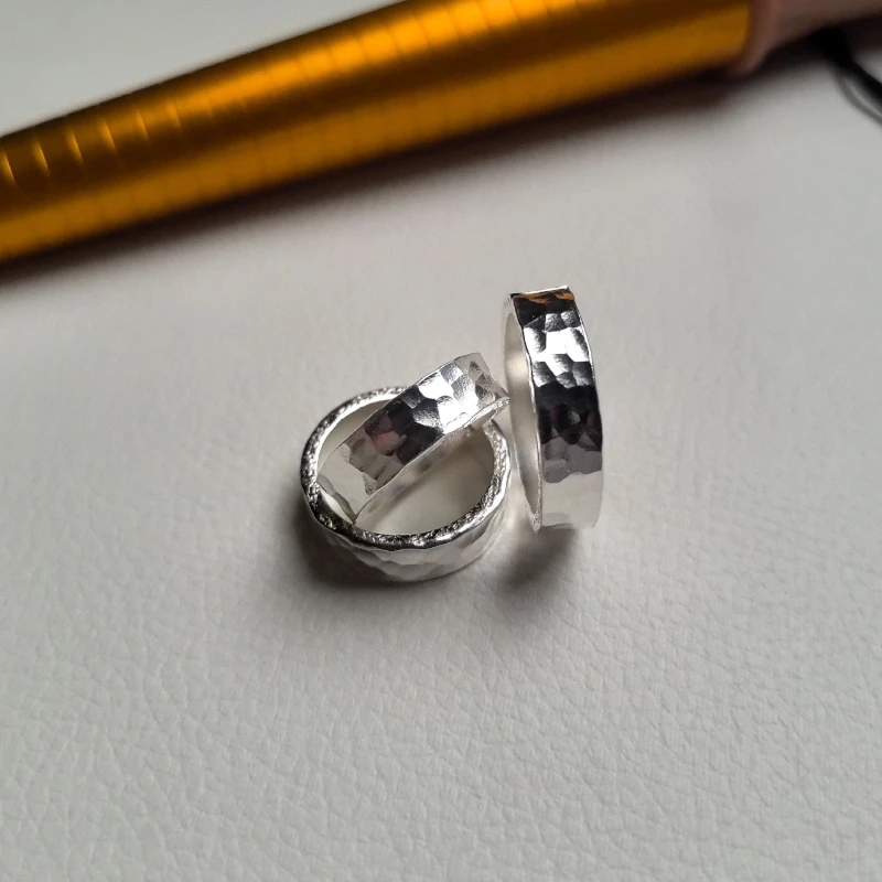 足银戒指 手工锤纹戒指足银999 开口可调节纯银素款 简约男戒女戒