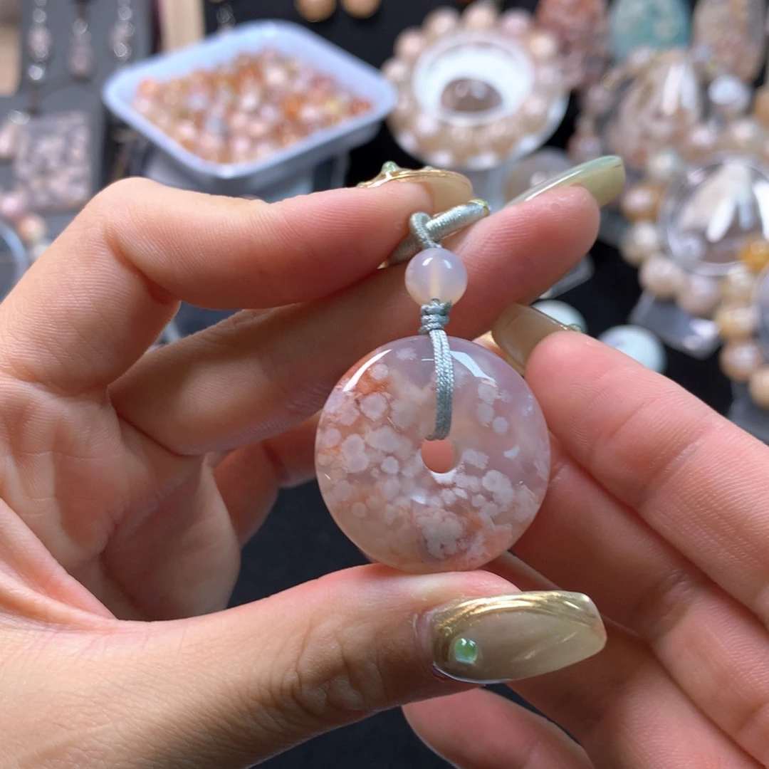 玛瑙/玉髓项圈未镶嵌紫冰飘红爆米花平安扣