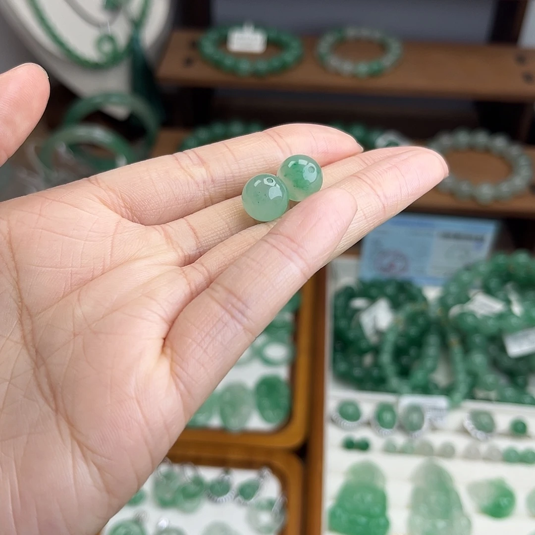 石英质玉（非洲翠）未镶嵌手串卡10mm单珠2颗