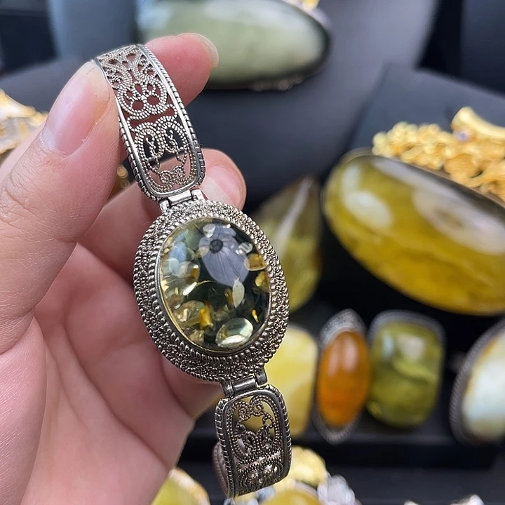 琥珀银S925镶嵌裸石