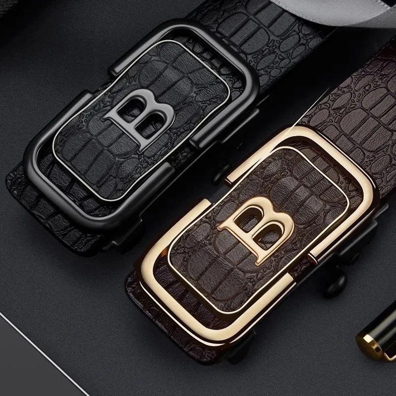 新款鳄鱼纹B男士腰带自动扣内穿皮带男款百搭商务休闲百搭裤腰带