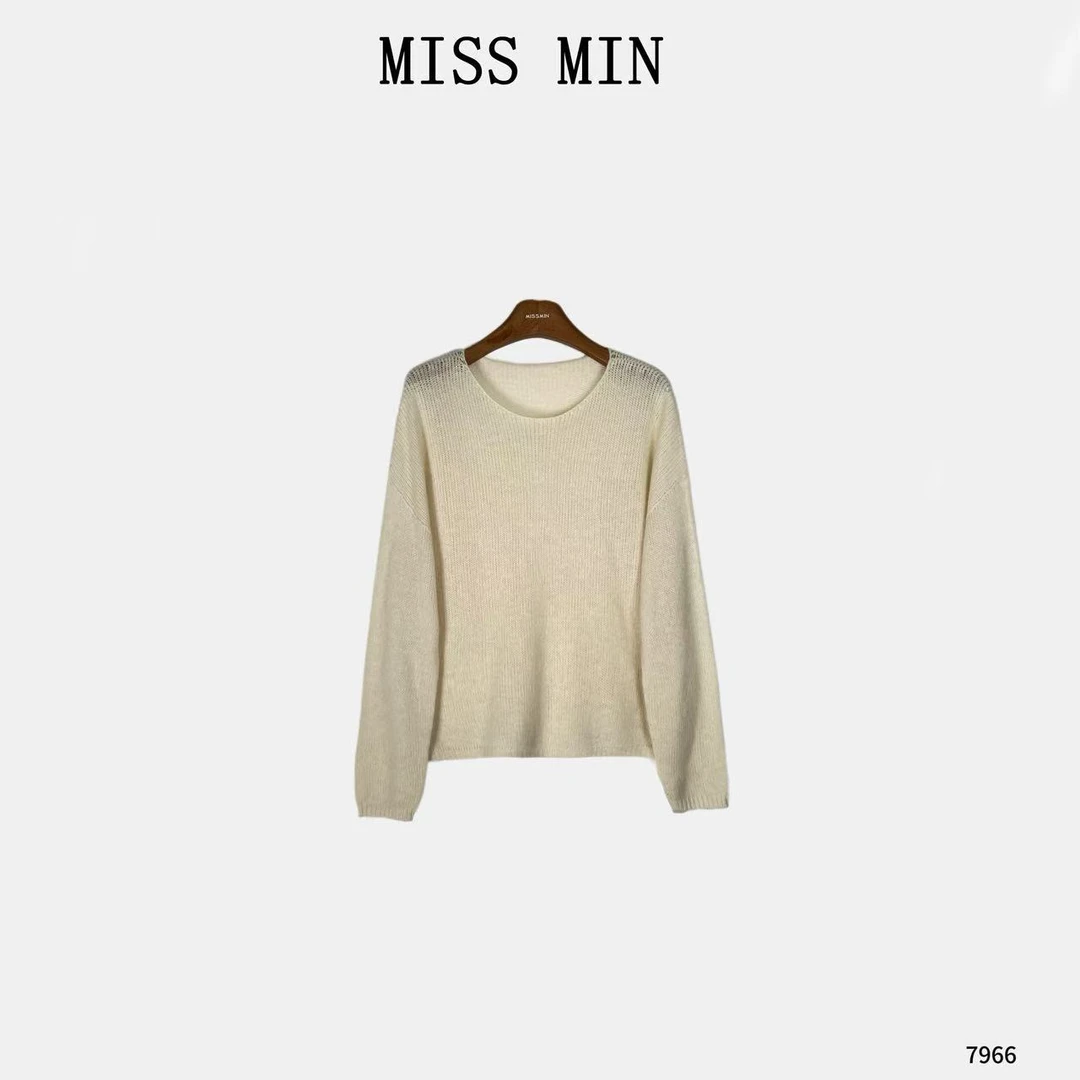 MISS MIN【空气感】韩卷边宽松慵懒风清冷系衣服休闲洋气上衣 7966