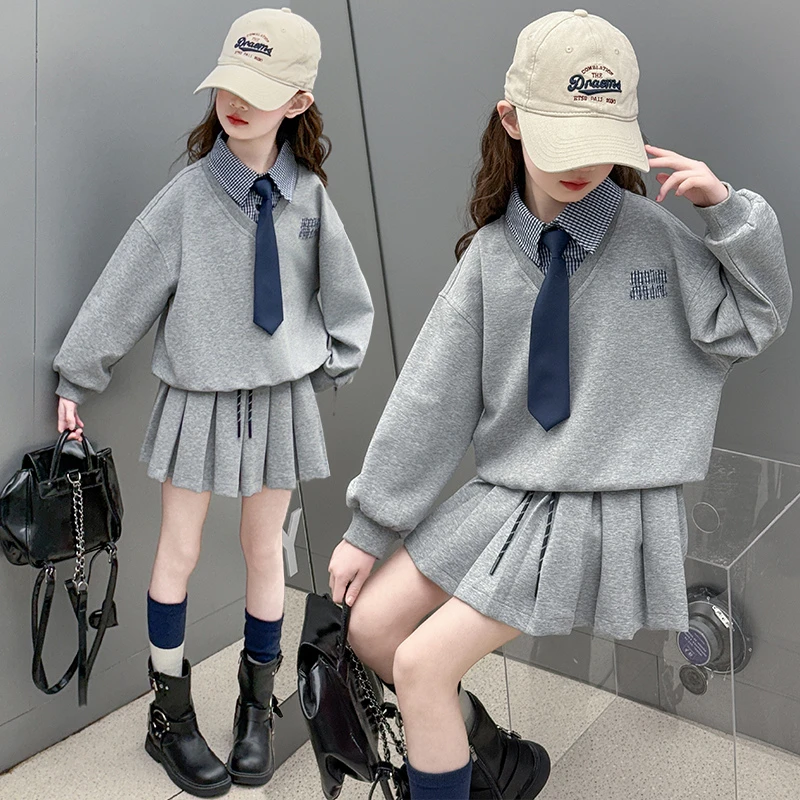 2025春季新款女童卫衣套装裙洋气时髦中大童韩系学院风裙子两件套