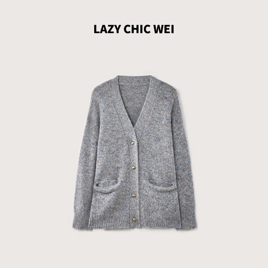 WEI 七彩流萤 七彩纱亮片重工毛感加厚一手长毛衣外套 2453AWZ923