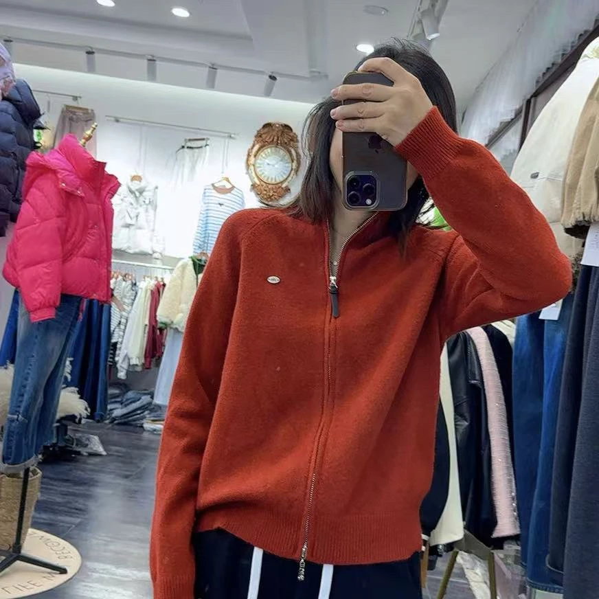 冬季新品半高领拉链针织开衫毛衣女简约净版通勤大气百搭减龄女潮