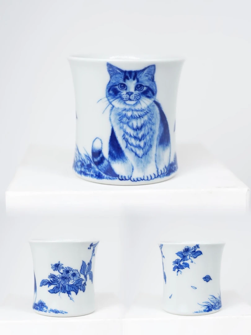 景德镇泥艺瓷梦手绘猫咪直口杯可乐杯主人杯直筒创意陶瓷