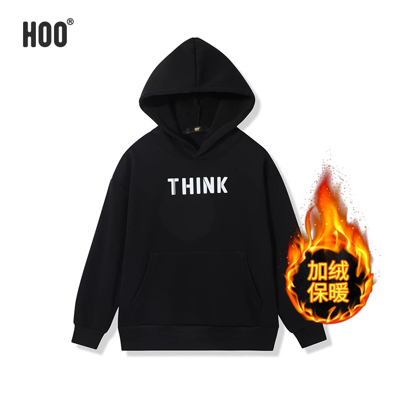 HOO中大男童春秋休闲宽松百搭上衣男童运动美式复古连帽卫衣1474