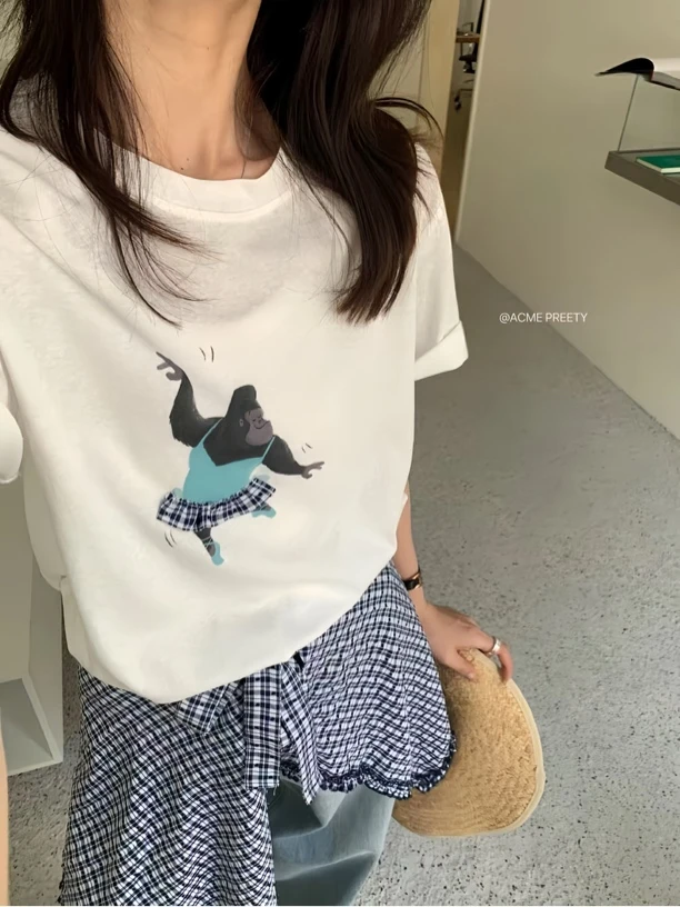 【许许家】韩版简约女装夏季白色宽松减龄时尚百搭休闲